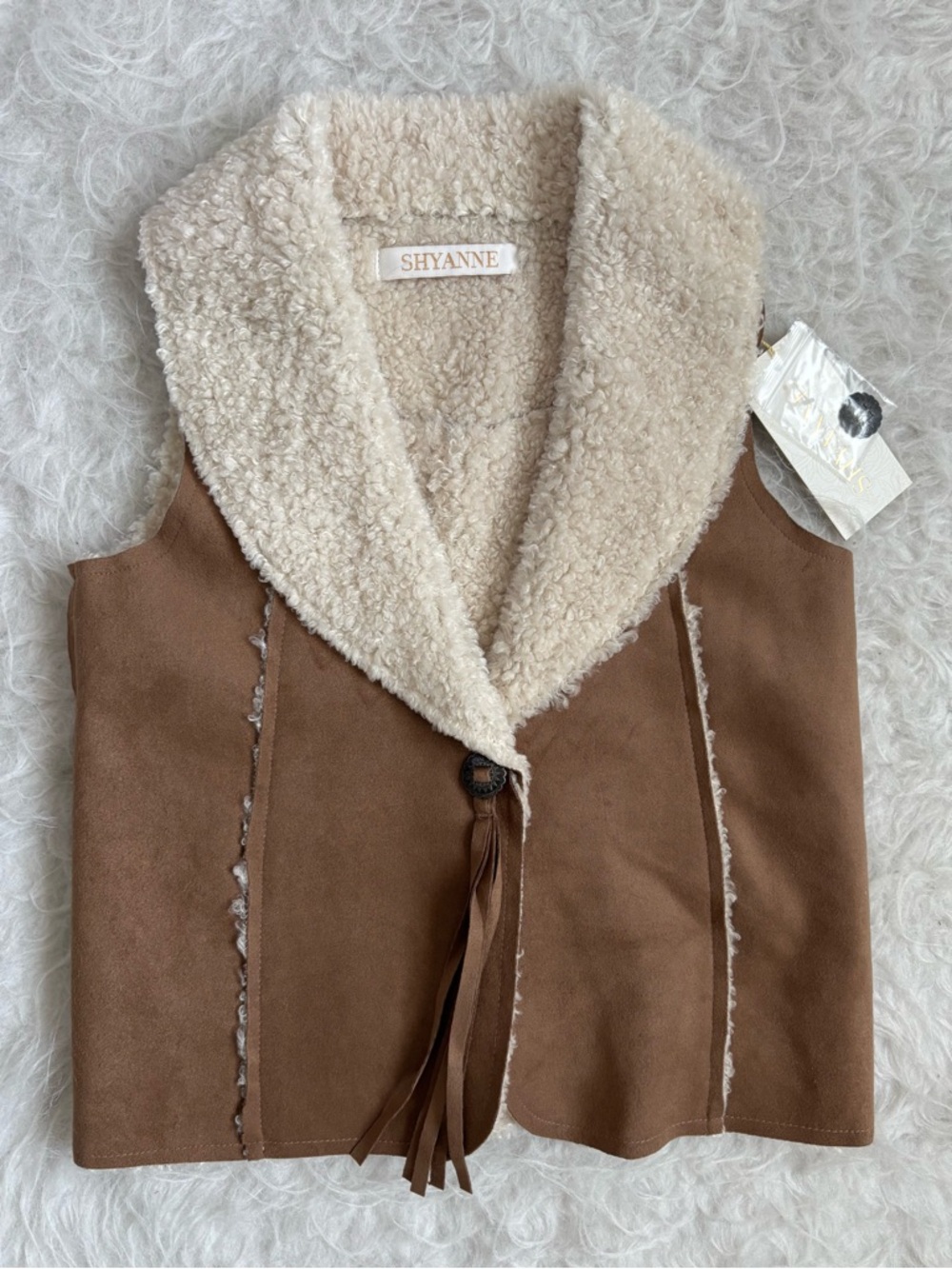 Shyanne NWT Girls Western Cream Sherpa Collar Brown Suede Vest